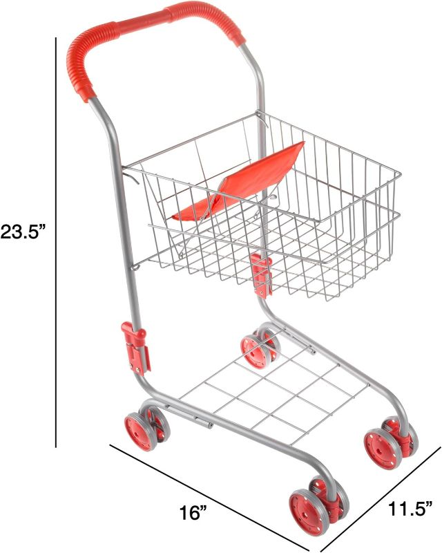 Photo 3 of (NON-REFUNDABLE) Pretend Play Shopping Cart- Toy Grocery Cart With Pivoting Front Wheels and Folds for Easy Storage for Kids, Boys and Girls By Hey! Play!
