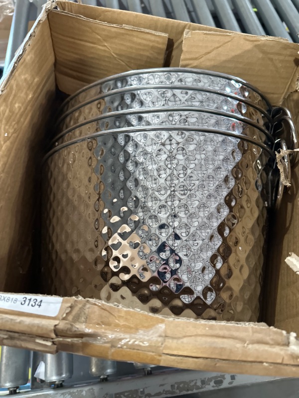 Photo 1 of 4 Pack Metal Drink Ice Bucket 17 Quarts Stainless Steel Beverage Tub Heavy Duty Ice and Drink Bucket Hammered Beverage Tub with Double Hinged Handle Drink Bucket Large Ice Bucket for Parties Weddings