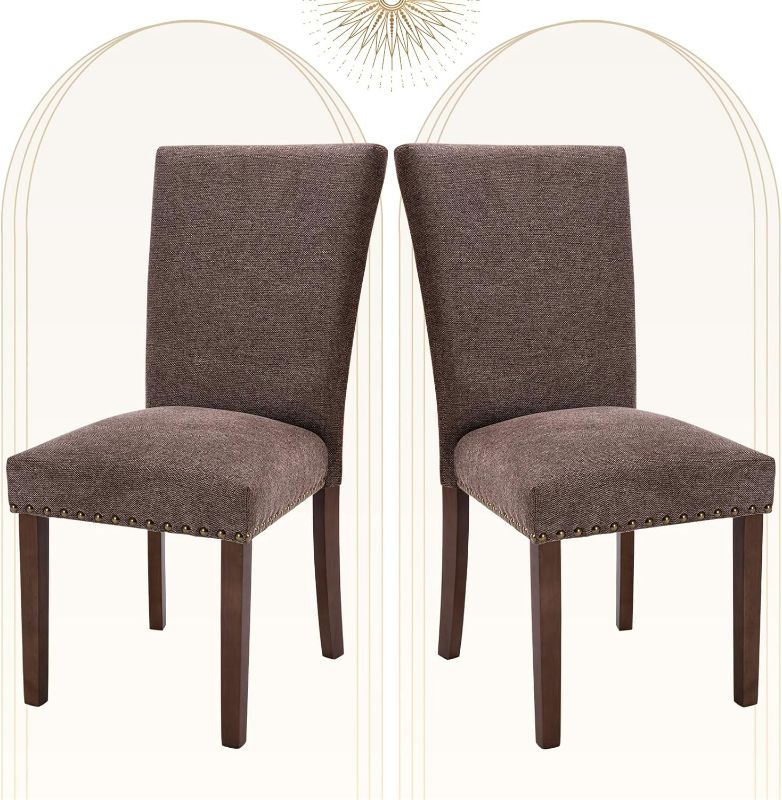 Photo 1 of ***USED - LIKELY MISSING PARTS - UNABLE TO VERIFY FUNCTIONALITY***
Upholstered Fabric Dining Chairs Set of 2, Parsons Dining Room Kitchen Side Chair with Nailhead Trim and Wood Legs - Brown, 25.79"D x 19.09"W x 38.78"H