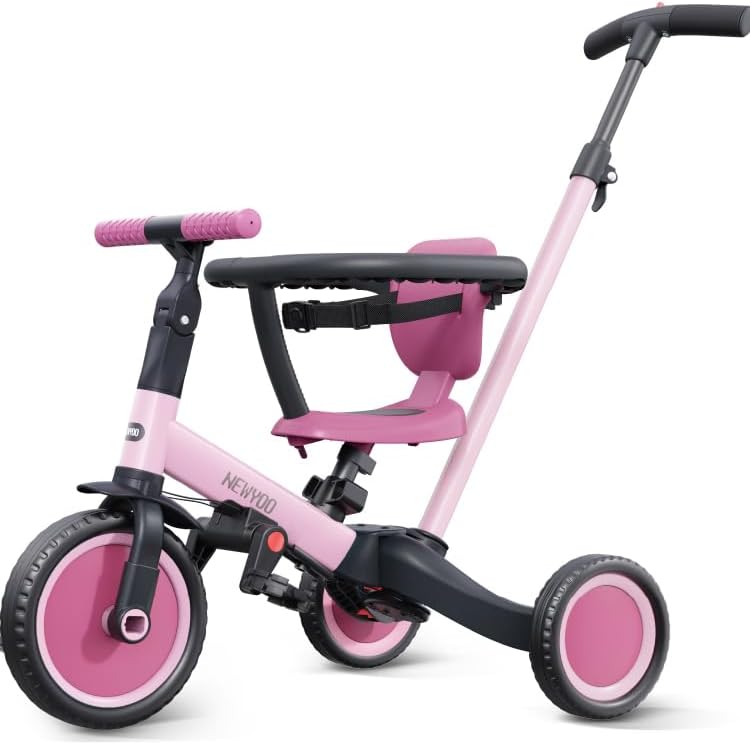 Photo 1 of ***MISSING ONE OF THE CLIPS THAT HOLDS THE WHEEL IN PLACE - OTHER PARTS LIKELY MISSING AS WELL***
newyoo 5 in 1 Toddler Tricycle with Parent Steering Push Handle for 1,2,3 Years Old Boys and Girls, Kids Push Trike, Toddler Bike with Removable Pedals, Adju