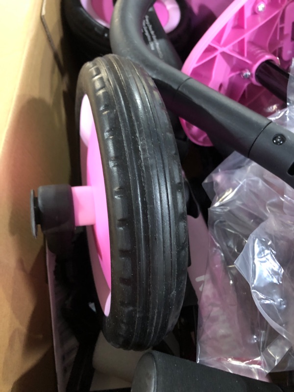 Photo 2 of ***MISSING ONE OF THE CLIPS THAT HOLDS THE WHEEL IN PLACE - OTHER PARTS LIKELY MISSING AS WELL***
newyoo 5 in 1 Toddler Tricycle with Parent Steering Push Handle for 1,2,3 Years Old Boys and Girls, Kids Push Trike, Toddler Bike with Removable Pedals, Adju