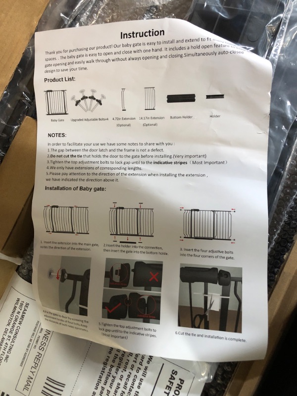 Photo 3 of ALLAIBB Extra Wide Pressure Mounted Baby Gate Walk Through Child Kids Safety Toddler Tension White Long Large Pet Dog Gates with Extension for doorways Kitchen (57.48-62.20"/146-158cm, Black) Black 57.48-62.20"/146-158cm