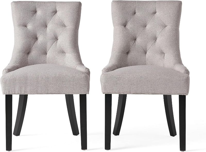 Photo 1 of *** MISSING PARTS HARDWARE-MINOR DAMAGE PREV USED *** 
Christopher Knight Home Hayden Tufted Fabric Dining / Accent Chairs, 2-Pcs Set, Beige Beige + Dark Brown Modern Chairs