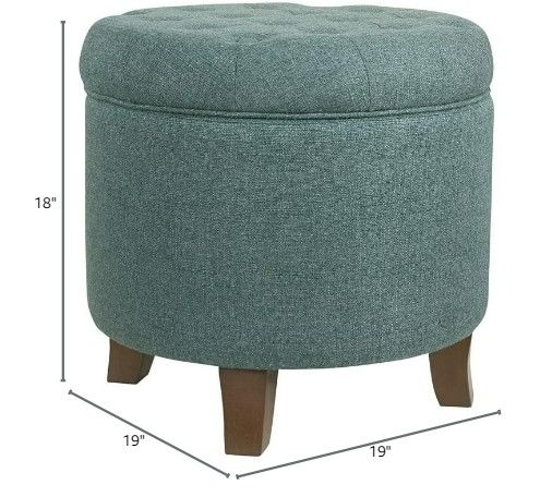 Photo 4 of (READ FULL POST) HomePop by Kinfine Fabric Upholstered Round Storage Ottoman - Button Tufted Ottoman with Removable Lid, Teal Woven
