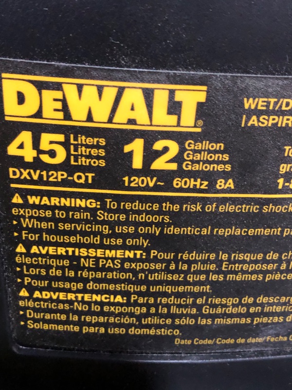 Photo 7 of (not functional)(sold for parts only) DEWALT Stealthsonic Quiet 12-Gallons 5.5-HP Corded Wet/Dry Shop Vacuum