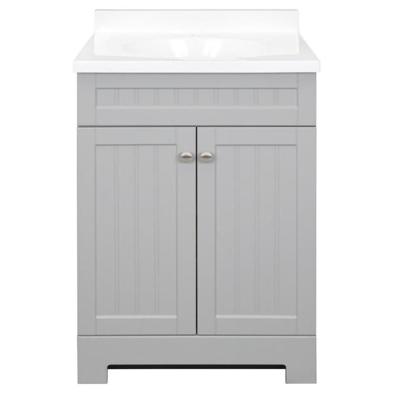 Photo 1 of *** STOCK PHOTO FOR REFERENCE ONLY *** Style Selections Potter 30-in Gray Single Sink Bathroom Vanity with White Cultured Marble Top
