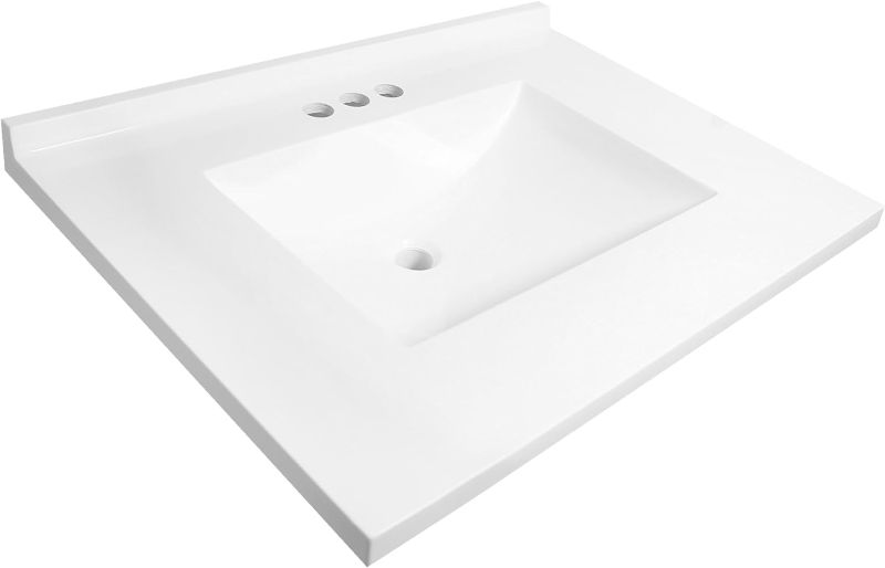 Photo 1 of *** STOCK PHOTO FOR REFERENCE ONLY *** 31 in. W x 22 in. D Cultured Marble White Round Single Sink Vanity Top in White
