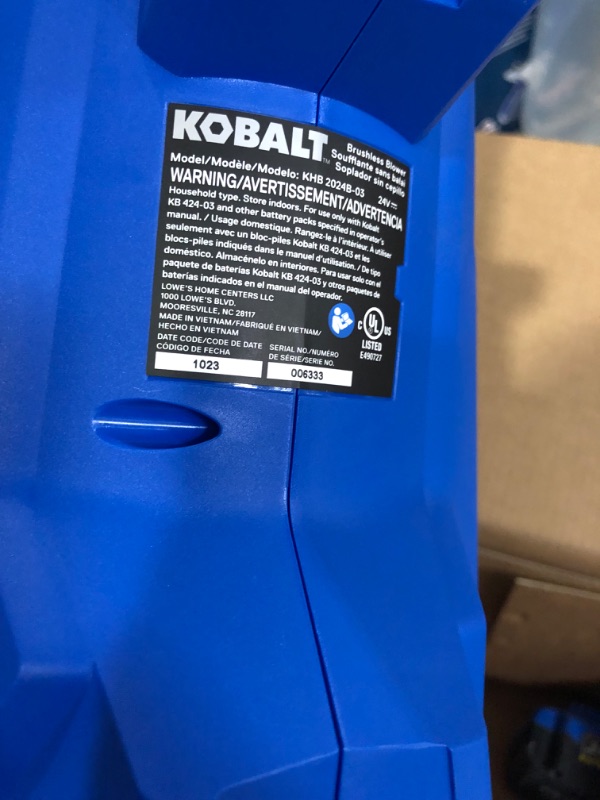 Photo 6 of *** UNKNOWN IF MISSING PARTS *** Kobalt 24-Volt Max 120-MPH Brushless Handheld Cordless Electric Leaf Blower 4 Ah (Battery Included and Charger Included)