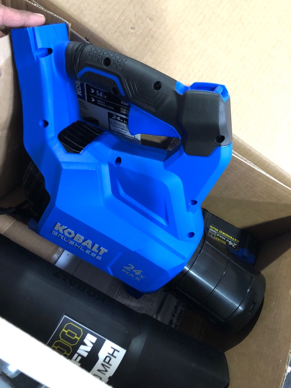 Photo 5 of *** UNKNOWN IF MISSING PARTS *** Kobalt 24-Volt Max 120-MPH Brushless Handheld Cordless Electric Leaf Blower 4 Ah (Battery Included and Charger Included)