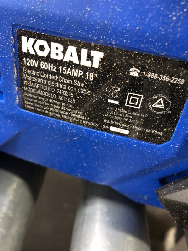 Photo 5 of *** STOCK PHOTO FOR REFERENCE ONLY *** Kobalt A011038 18-in Corded Electric 15 Amp Chainsaw
