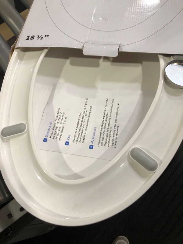 Photo 2 of *SEE NOTES* Toilet seat, Slow Close, White heavy duty Toilet Seat with Non-slip Seat Bumpers Easy to Install & Clean PP Material Replacement Toilet Seat Fits All Toilet Brands Elongated Toilets(Y6)