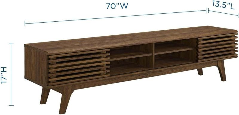 Photo 3 of (NON-REFUNDABLE) Modway Render 71" Mid-Century Modern Low Profile Media Console TV Stand, 71 Inch, Walnut