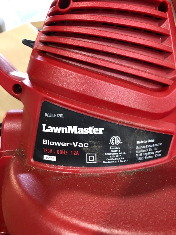 Photo 1 of **UNABLE TO TEST**
LawnMaster Red Edition BV1210E 1201 Electric Blower Vacuum Mulcher 12 Amp Variable Speed