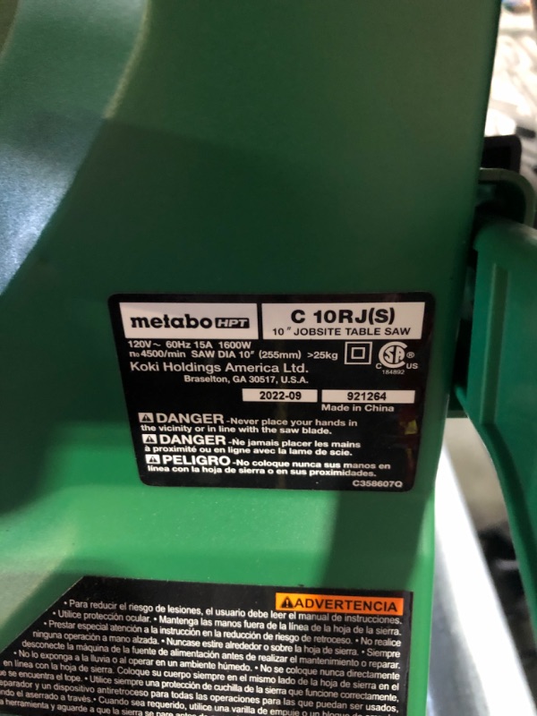 Photo 2 of ***MAJOR DAMAGE - SEE COMMENTS***
Metabo HPT Table Saw | 10-Inch Blade | 35-Inch Rip Capacity | Fold & Roll Stand | 8 x 13/16-Inch Dado Capacity | C10RJS