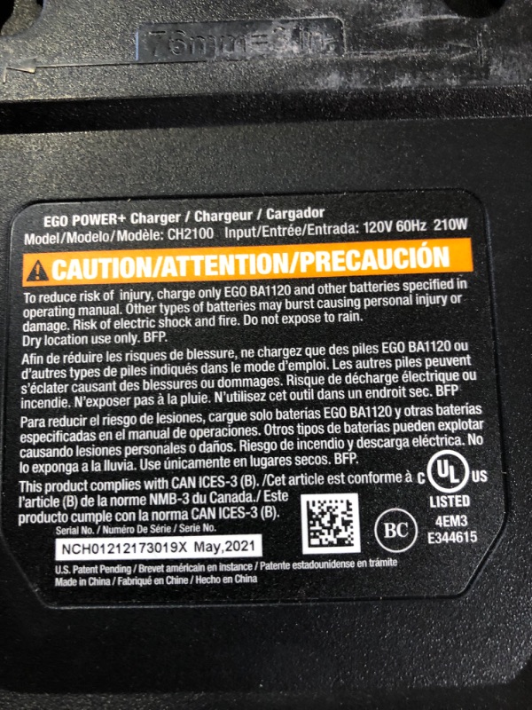 Photo 3 of **UNABLE TO TEST**
EGO Power+ CH3200 56-Volt Lithium-ion 320W Speed Charger, Black