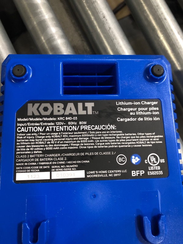 Photo 3 of **UNABLE TO TEST**
Kobalt 40-Volt Power Equipment Battery Rapid Quick Charger Gen3