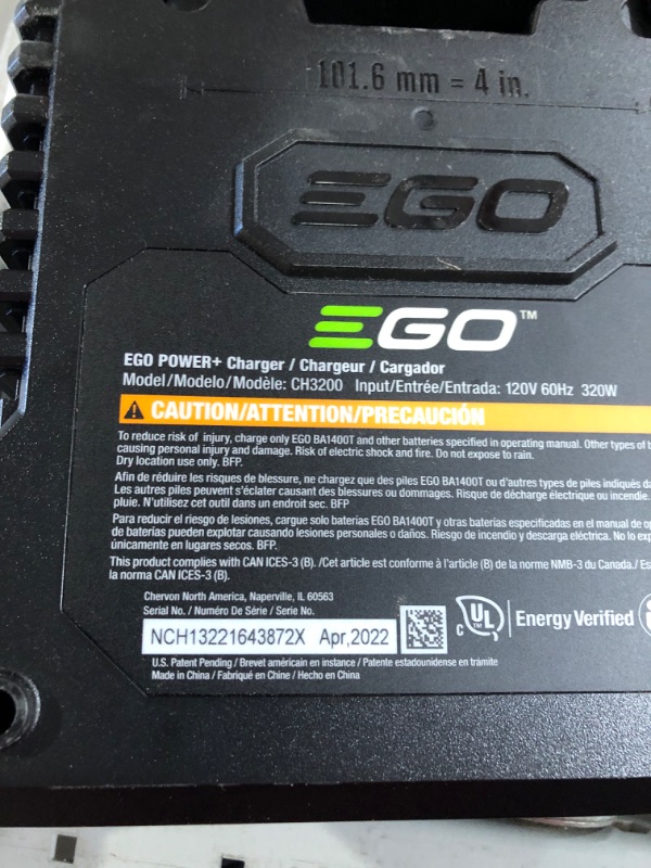 Photo 3 of **UNABLE TO TEST**
EGO Power+ CH3200 56-Volt Lithium-ion 320W Speed Charger, Black