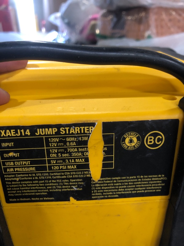 Photo 3 of **UNABLE TO TEST**
DEWALT DXAEJ14 Digital Portable Power Station Jump Starter