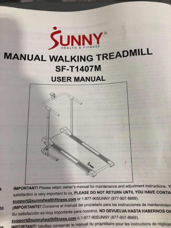 Photo 3 of **UNABLE TO TEST**
Sunny Health & Fitness SF-T1407M Foldable Manual Walking Treadmill, Gray