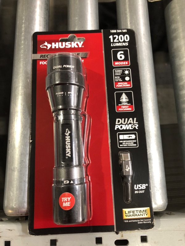 Photo 2 of Husky 1200 Lumens Dual Power LED Rechargeable Focusing Flashlight with Rechargeable Battery 