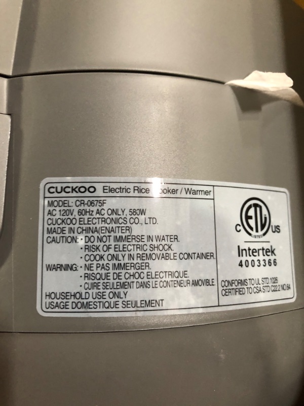 Photo 3 of ***USED - SCRATCHED - POWERS ON - UNABLE TO TEST FURTHER***
CUCKOO CR-0675F | 6-Cup (Uncooked) Micom Rice Cooker |  6 CUP GRAY