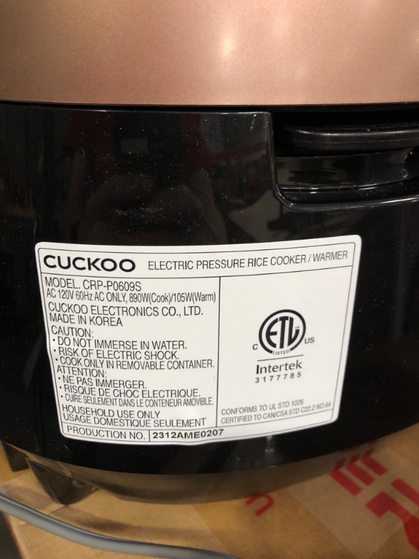 Photo 4 of CUCKOO CRP-P0609S | 6-Cup (Uncooked) Pressure Rice Cooker | Black/Copper