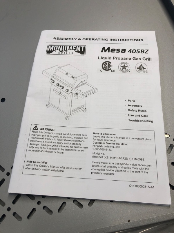 Photo 4 of ***USED - LIKELY MISSING PARTS - UNABLE TO VERIFY FUNCTIONALITY***
Monument Mesa Stainless Steel 5-Burner Liquid Propane Infrared Gas Grill with 1 Side Burner