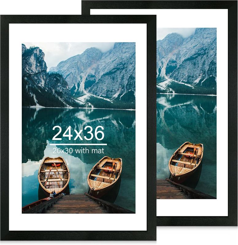 Photo 1 of 
Hongkee 24x36 Poster Frame Set of 2, Rustic Black Wood Style - Display 24 x 36 Poster without Mat or 20x30 Picture with Mat, Wall Mounting