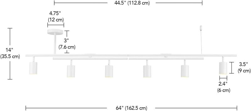 Photo 3 of **UNABLE TO TEST**
Globe Electric 59464 64" 6-Light Track Lighting, Matte White, Center Swivel Bars Without Dimmer West (White)