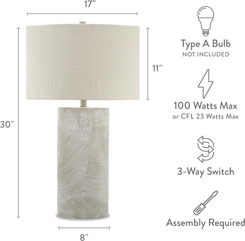 Photo 3 of (READ NOTES) Signature Design by Ashley Bradard 30" Contemporary Ceramic Detailed Table Lamp, Ivory Whitewash