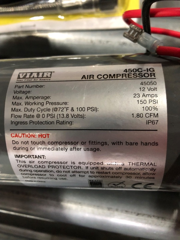 Photo 3 of **OPEN BOX - APPEARS UNUSED**
Viair Industrial Grade (ig) 450 Series heavy duty air compressor, 12-volt, 150 psi, 100% duty cycle, 45050