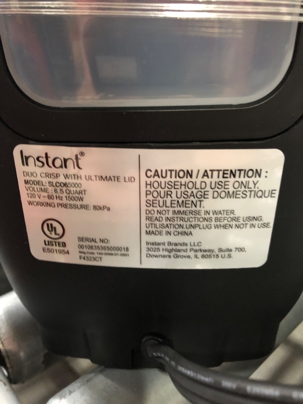 Photo 4 of **PREVIOUSLY USED**
Instant Pot Duo Crisp Ultimate Lid, 13-in-1 Air Fryer and Pressure Cooker Combo 6.5QT Ultimate