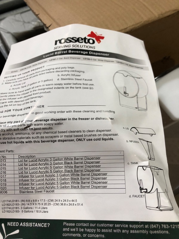 Photo 4 of **AS-IS SEE IMAGES**
Rosseto LD182 Lucid 5 Gallon White Acrylic Barrel Beverage Dispenser compatible Infusion Chamber