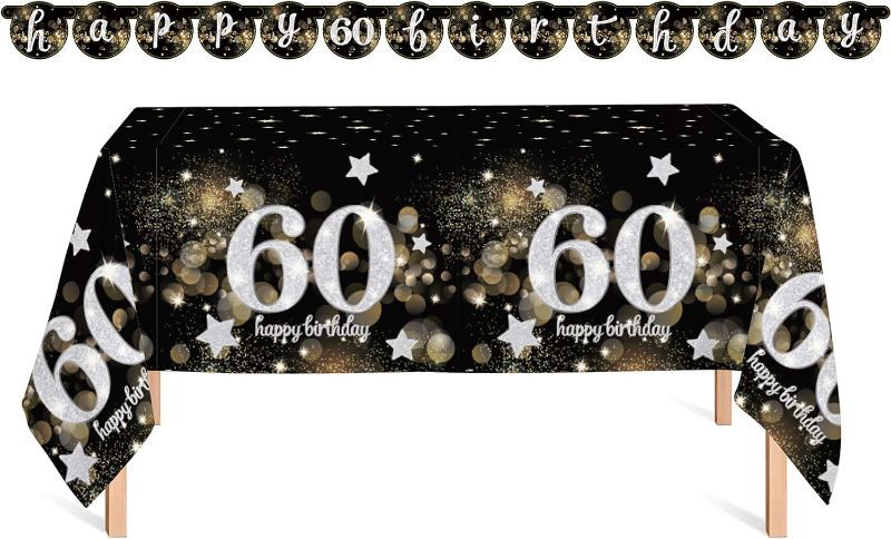 Photo 1 of **NON-REFUNDABLE BUNDLE OF 2**
Oojami 4 Pack 60th Birthday Table Cover 60th Birthday Theme Tablecloth Party Supplies