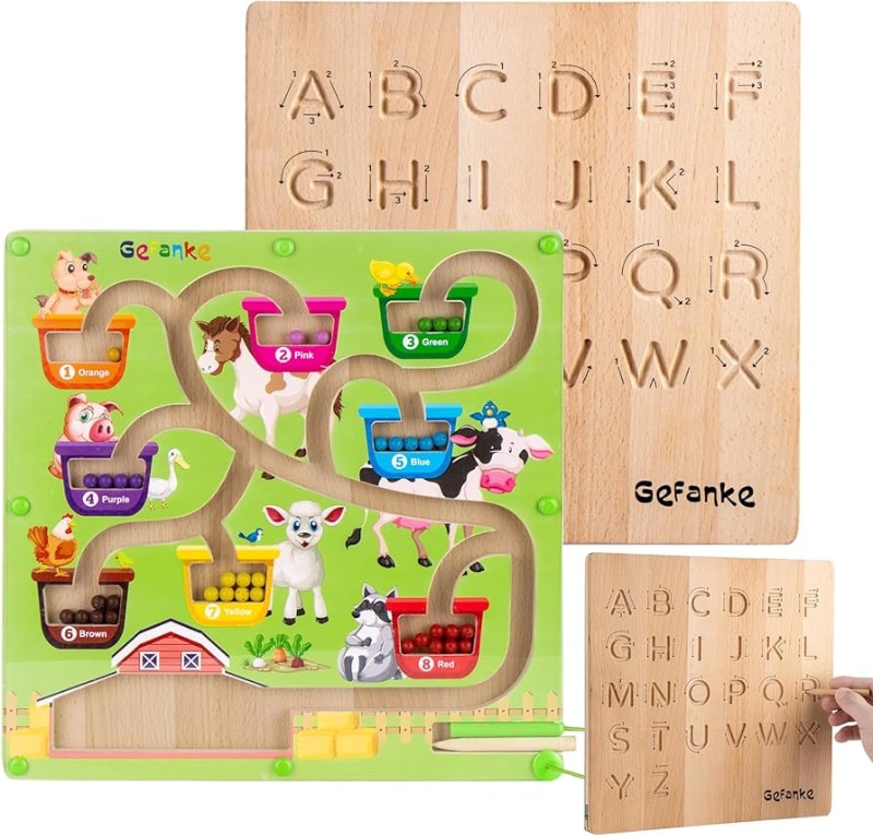 Photo 1 of 2 in 1 Magnetic Color and Number Maze with Letter Tracing Board