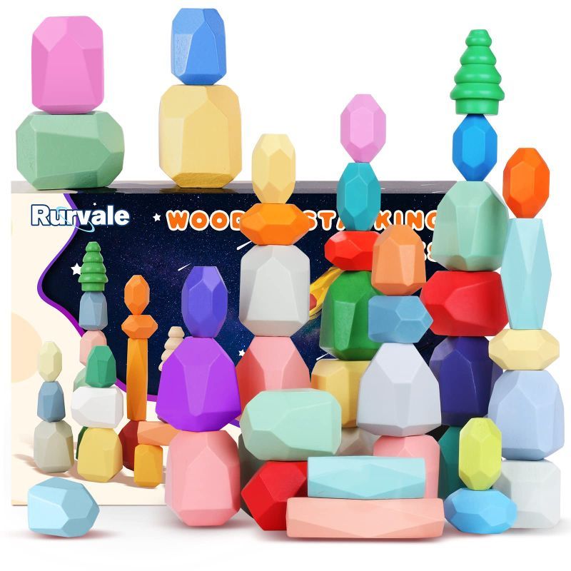 Photo 1 of 40PCS Wooden Stacking Rocks Toys, Montessori Toysac