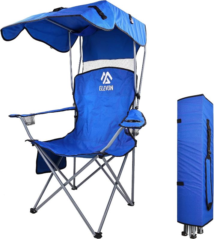 Photo 1 of Canopy Chair Folding Camping Recliner Support with Carrying Bag, Blue
