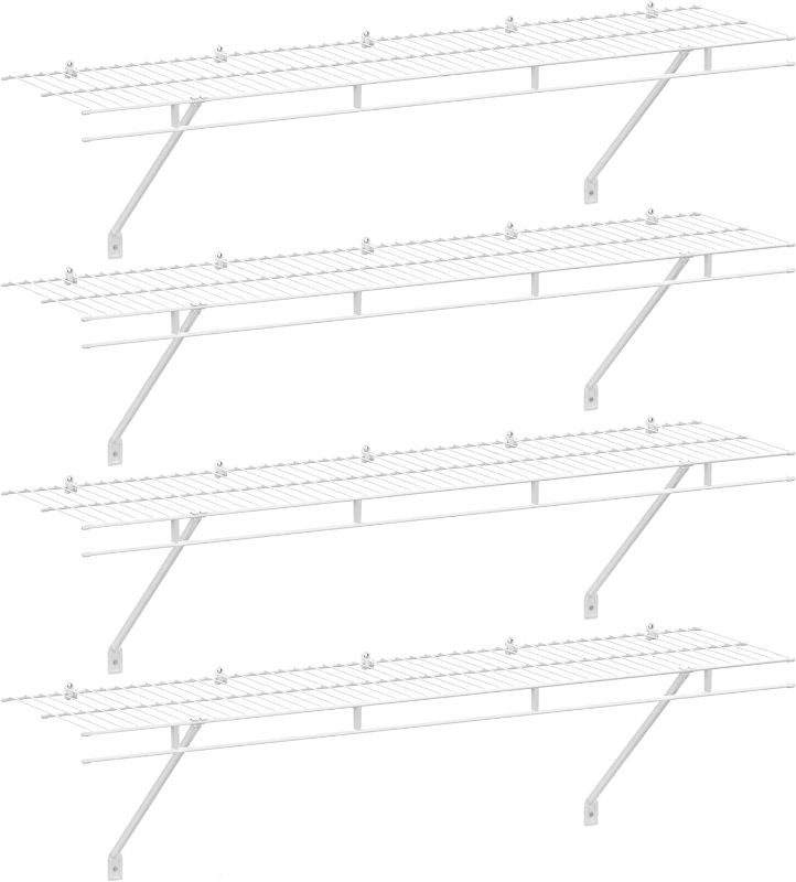 Photo 1 of HAUSHOF Closet Shelves Wall Mounted 4-Pack, 4 ft x 12in White Wire Shelving for Laundry Room, Closet, Basement Organization and Storage