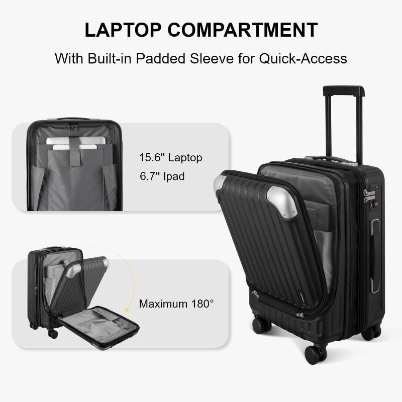Photo 1 of LEVEL8 Grace EXT Hardside Carry On Luggage with Front Compartment, Black, 20-Inch