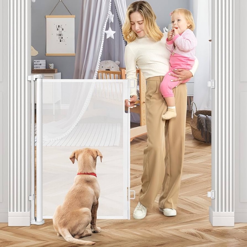 Photo 1 of 42 Inch Extra Tall Retractable Baby Gate 55" Wide Retractable Dog Gate Extra Tall