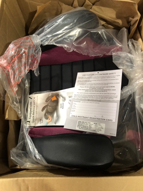 Photo 2 of **APPEARS UNUSED**
Chicco GoFit Plus Backless Booster Car Seat with Quick-Release Latch, Portable Travel Car Booster Seat for Children 40-110 lbs. | Vivaci/Pink