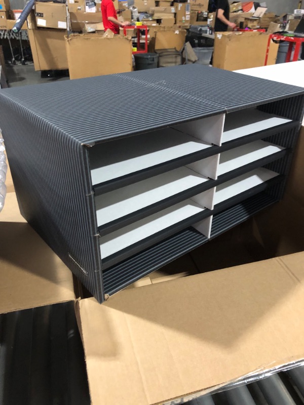 Photo 2 of Bankers Box Decorative Eight Compartment Literature Sorter, Letter, Black/Gray Pinstripe (6170301) 12.0 H x 1.625 L x 23.37 W