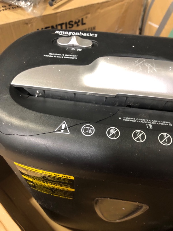 Photo 3 of **PLEASE READ NOTES**
Amazon Basics 8 Sheet Cross Cut Paper and Credit Card Shredder with 4.1 Gallon Bin, Black