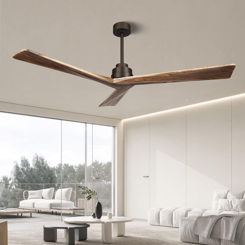 Photo 1 of 60 Inch Wood Ceiling Fan with Remote,6 Speeds Outdoor Ceiling Fan Without Light, 3 Blades