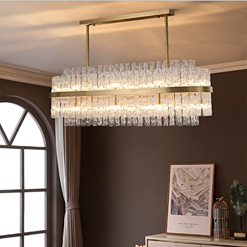 Photo 1 of **UNABLE TO TEST**
Siljoy Gold Rectangle Crystal Chandelier, Modern K9 Crystal Pendant Light L47