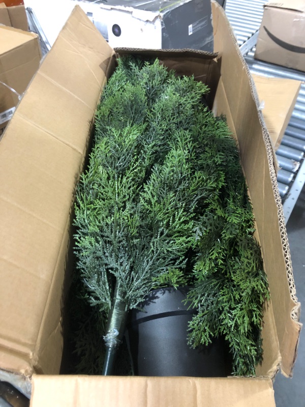 Photo 2 of Two Pack 4ft Artificial Cedar Topiary Trees, Outdoor Faux Pine Shrubs Arborvitae Plants 