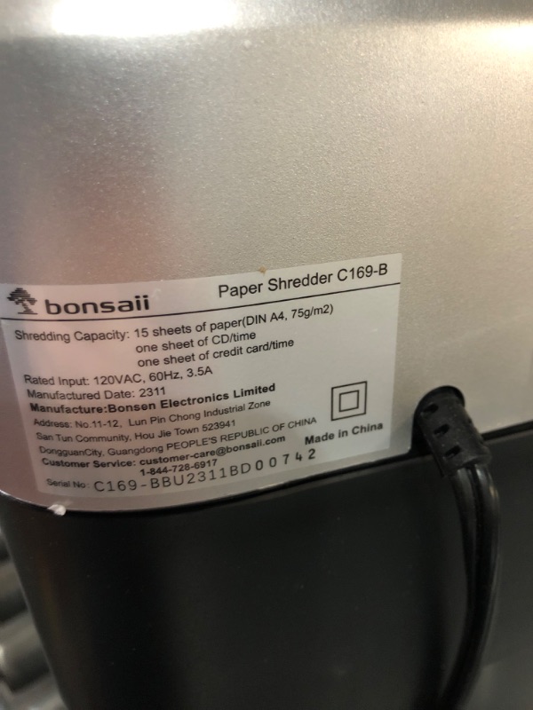 Photo 3 of **NON-FUNCTIONAL**
Bonsaii 15-Sheet Office Paper Shredder