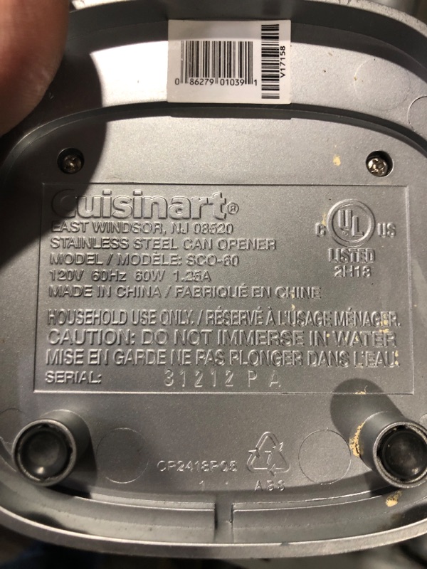 Photo 3 of **FOR PARTS ONLY**
Cuisinart SCO-60 Deluxe Electric Can Opener, Quality-Engineered Motor