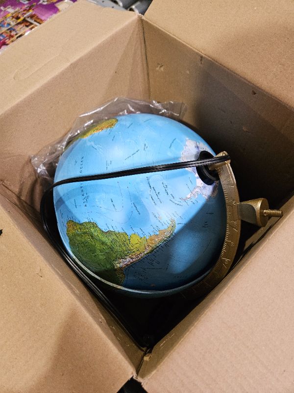 Photo 2 of **UNABLE TO TEST**
Waypoint Geographic Illuminated Desk Globe with Stand and Raised Relief Features -  Wood Stand (Blue)