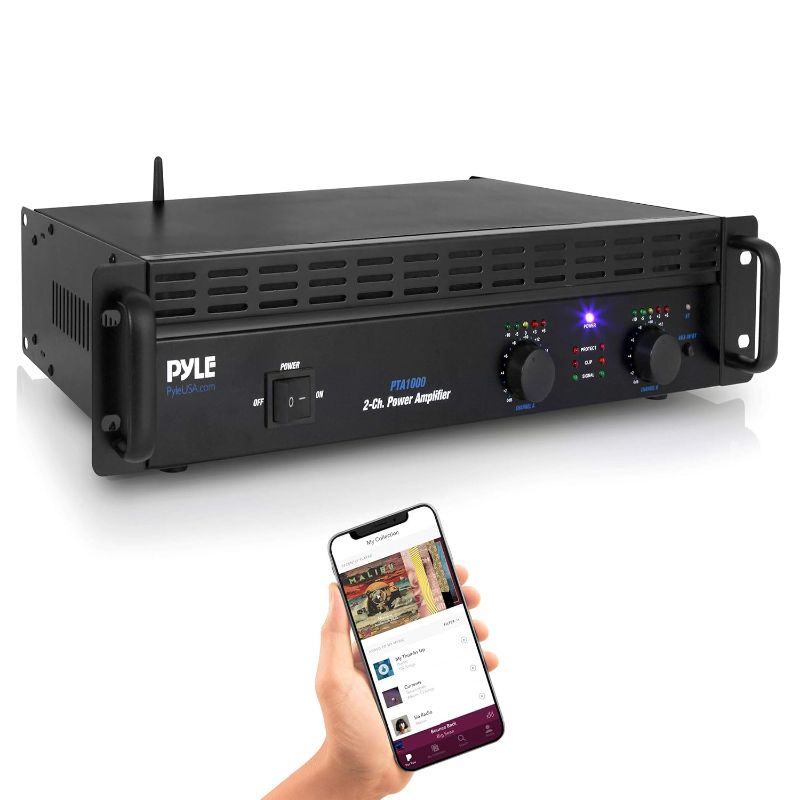 Photo 1 of **UNABLE TO FULLY TEST - TURNS ON**
Pyle Professional Audio Bluetooth Power Amplifier - 2-Channel Rack Mount Bridgeable 1000 Watt - Pyle PTA1000